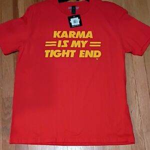 Women's Red Graphic Tee "Karma Is My Tight End" Kansas City Chiefs Shirts Nwt Xl
